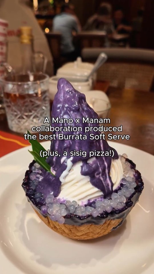 Heard of the A Mano and Manan Collaboration? If not yet, then this is your sign to try both the Ube Sago Burrata Soft Serve and the Sisig Pizza!! 🍕 🍦